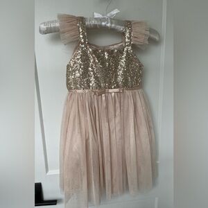 Popatu girls’ gold sequin flutter sleeve tulle party dress/size 4T